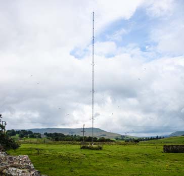 A medium wave broadcast transmitter antenna used for relatively local coverage using ground wave propagation