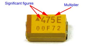SMD tantalum capacitor with markings
