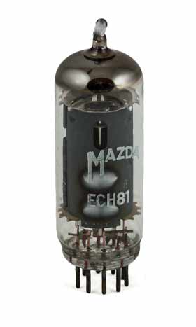 Image of a Mazda ECH81 triode heptode valve / tube, normally used as a mixer.